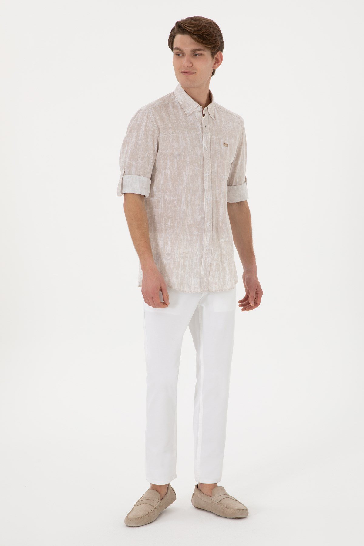 U.s. Polo Assn. Erkek Taş Uzun Kollu Regular Keten Karışımlı Gömlek 2108436