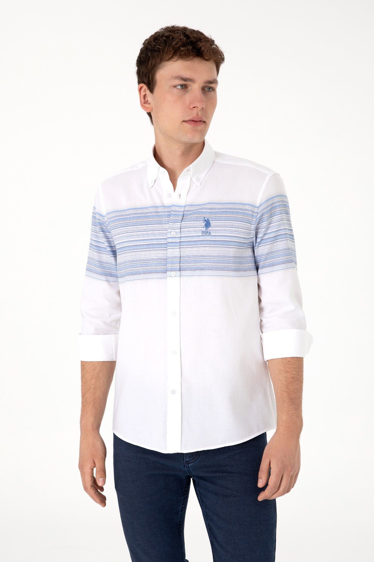 U.s. Polo Assn. Erkek Mavi Uzun Kollu Slim Fit %100 Pamuk Gömlek 2106642