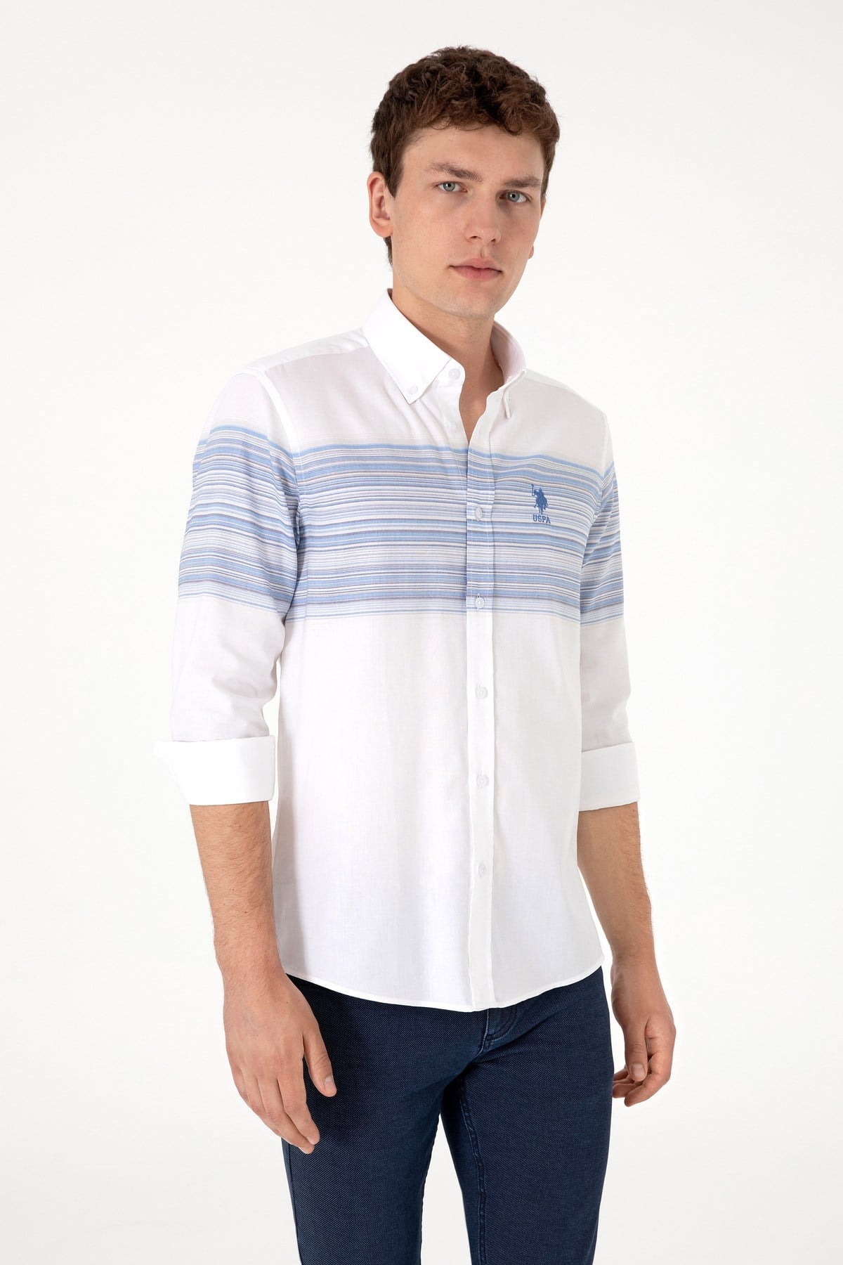 U.s. Polo Assn. Erkek Mavi Uzun Kollu Slim Fit %100 Pamuk Gömlek 2106642