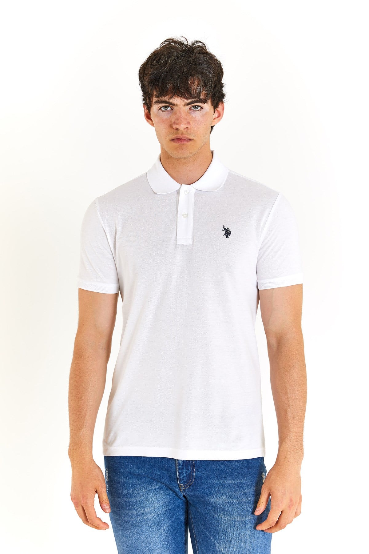 U.S. POLO ASSN. ERKEK DOKUMA POLO YAKA BEYAZ T-SHİRT