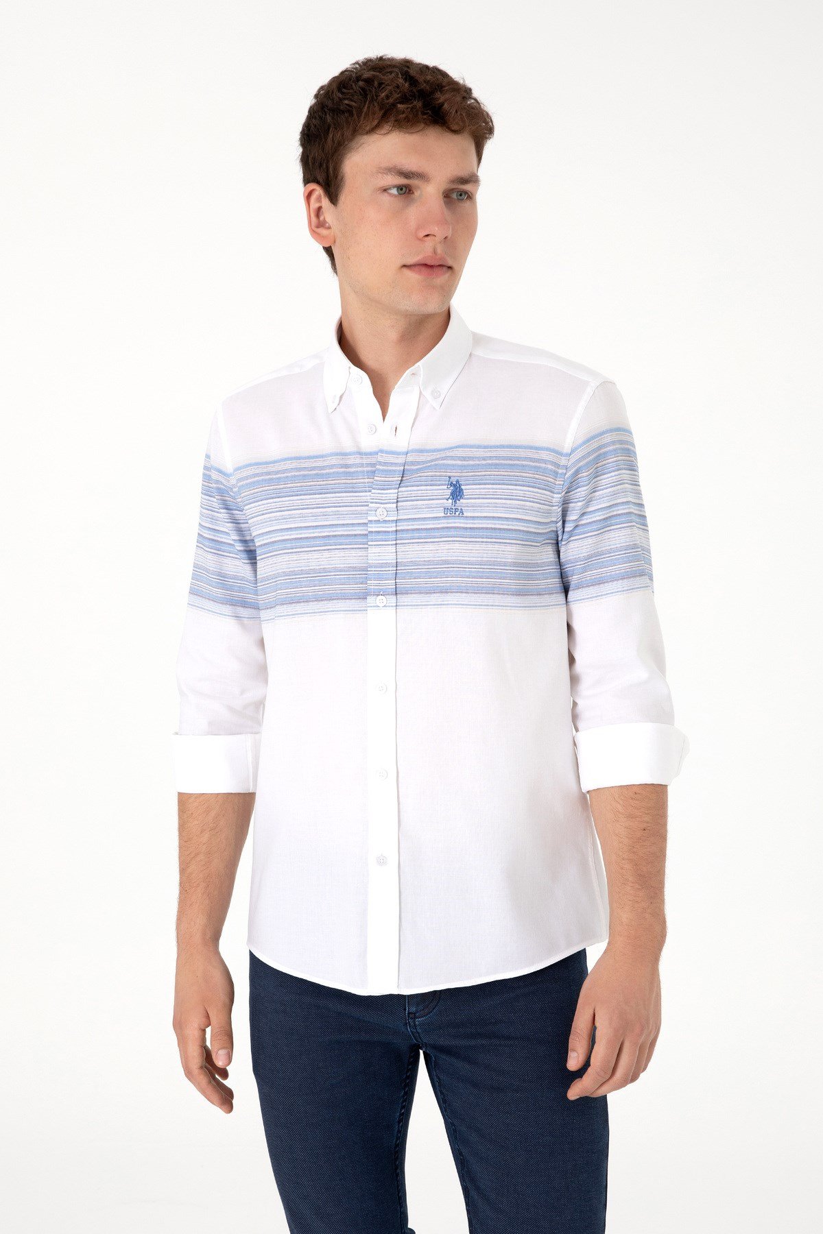 U.s. Polo Assn. Erkek Mavi Uzun Kollu Slim Fit %100 Pamuk Gömlek 2106642
