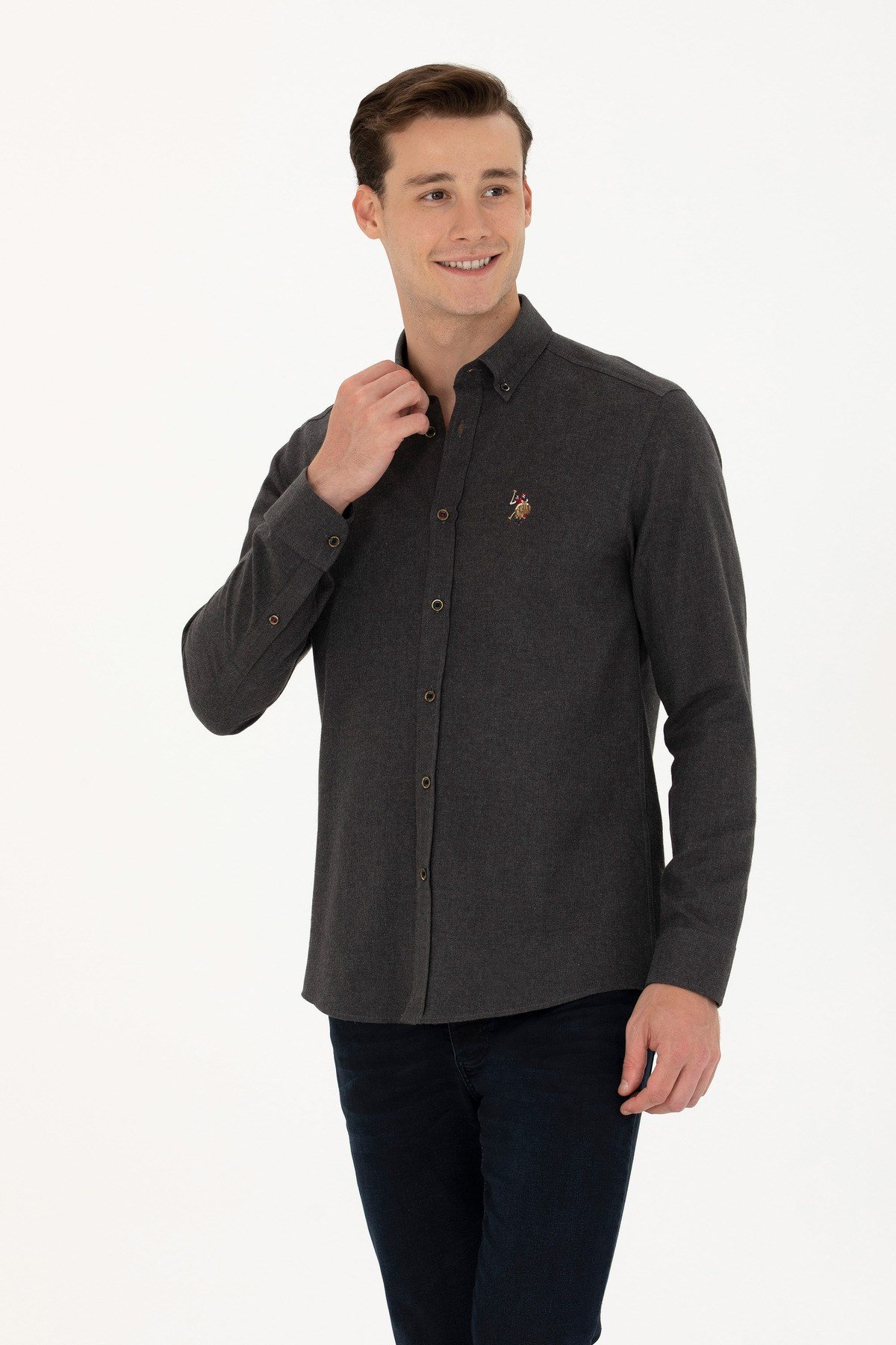 U.S. POLO ASSN. ERKEK DOKUMA SLIM FİT KIŞLIK SİYAH GÖMLEK