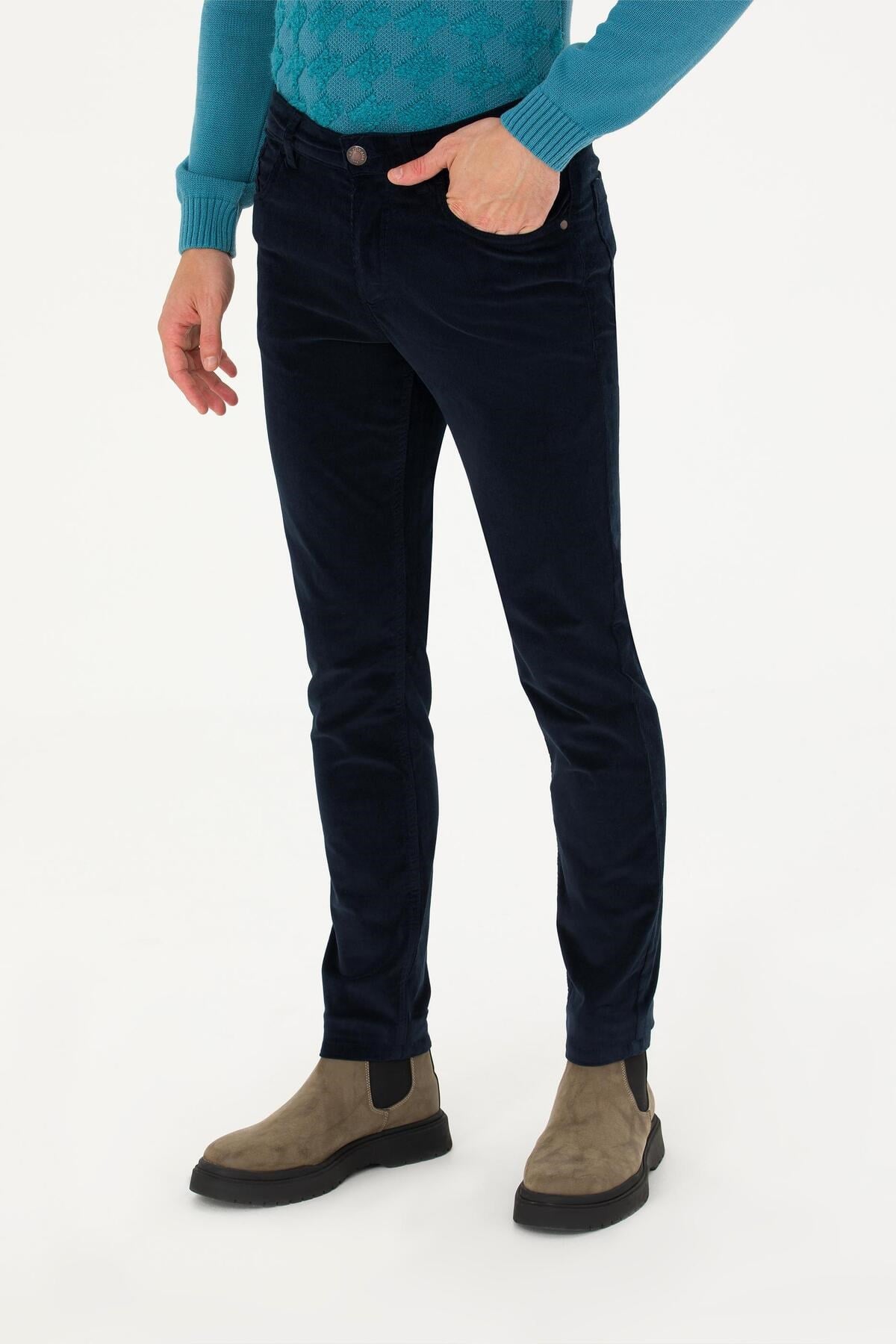 U.S. POLO ASSN. ERKEK DOKUMA SPOR KADİFE PANTOLON- SİYAH
