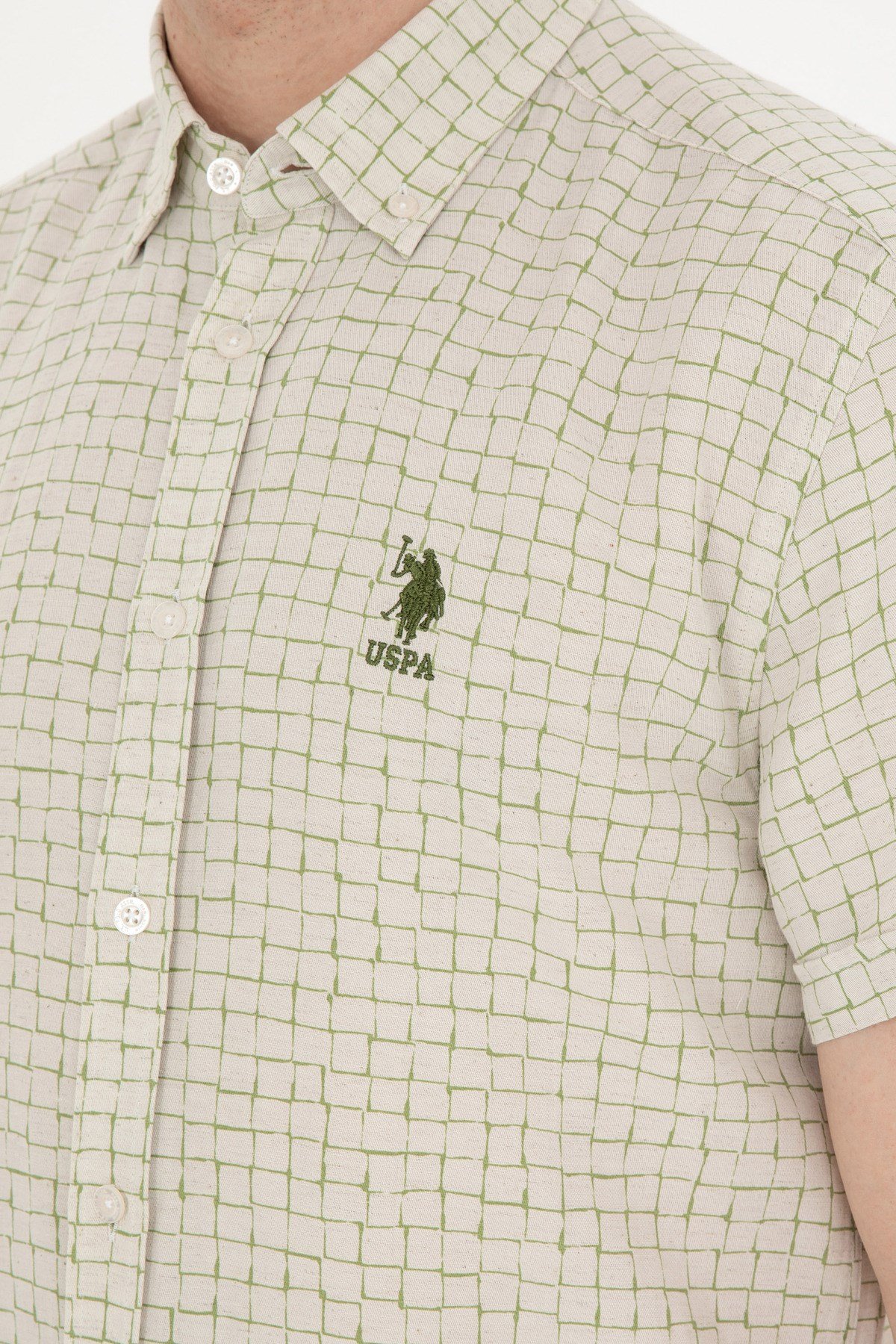 U.s. Polo Assn. Erkek Yeşil Kısa Kollu Regular Keten Karışımlı Gömlek 1831223