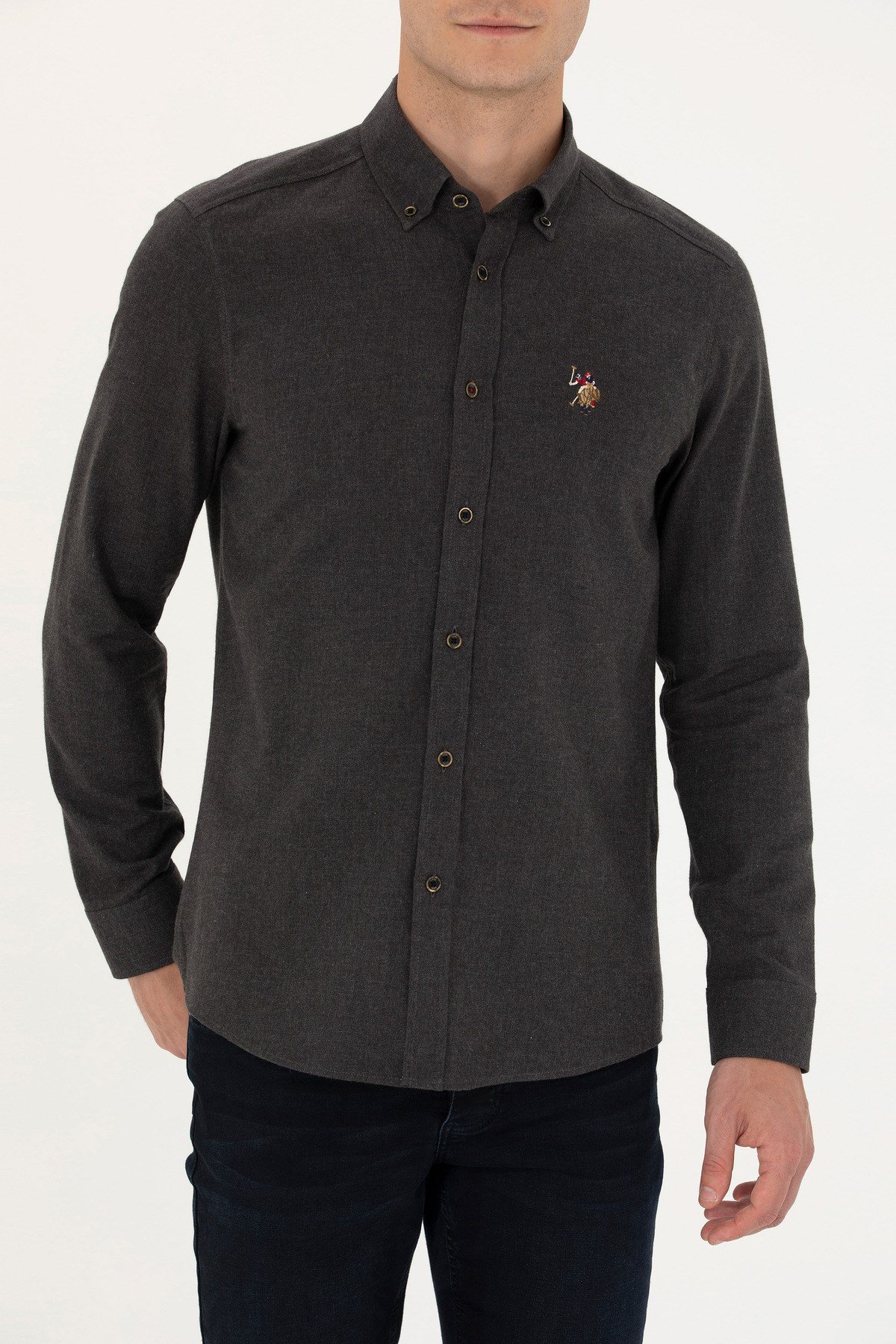 U.S. POLO ASSN. ERKEK DOKUMA SLIM FİT KIŞLIK SİYAH GÖMLEK