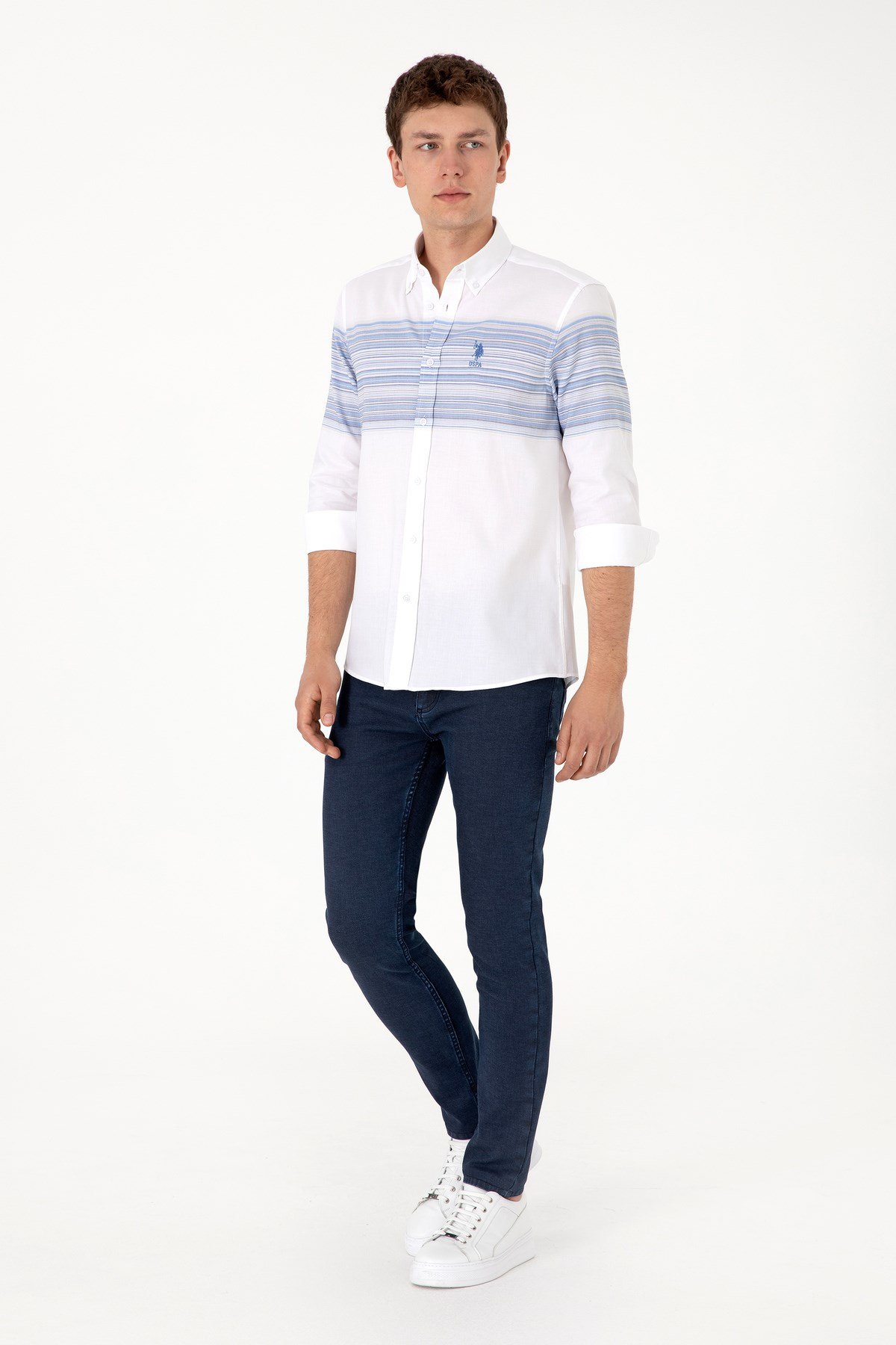 U.s. Polo Assn. Erkek Mavi Uzun Kollu Slim Fit %100 Pamuk Gömlek 2106642