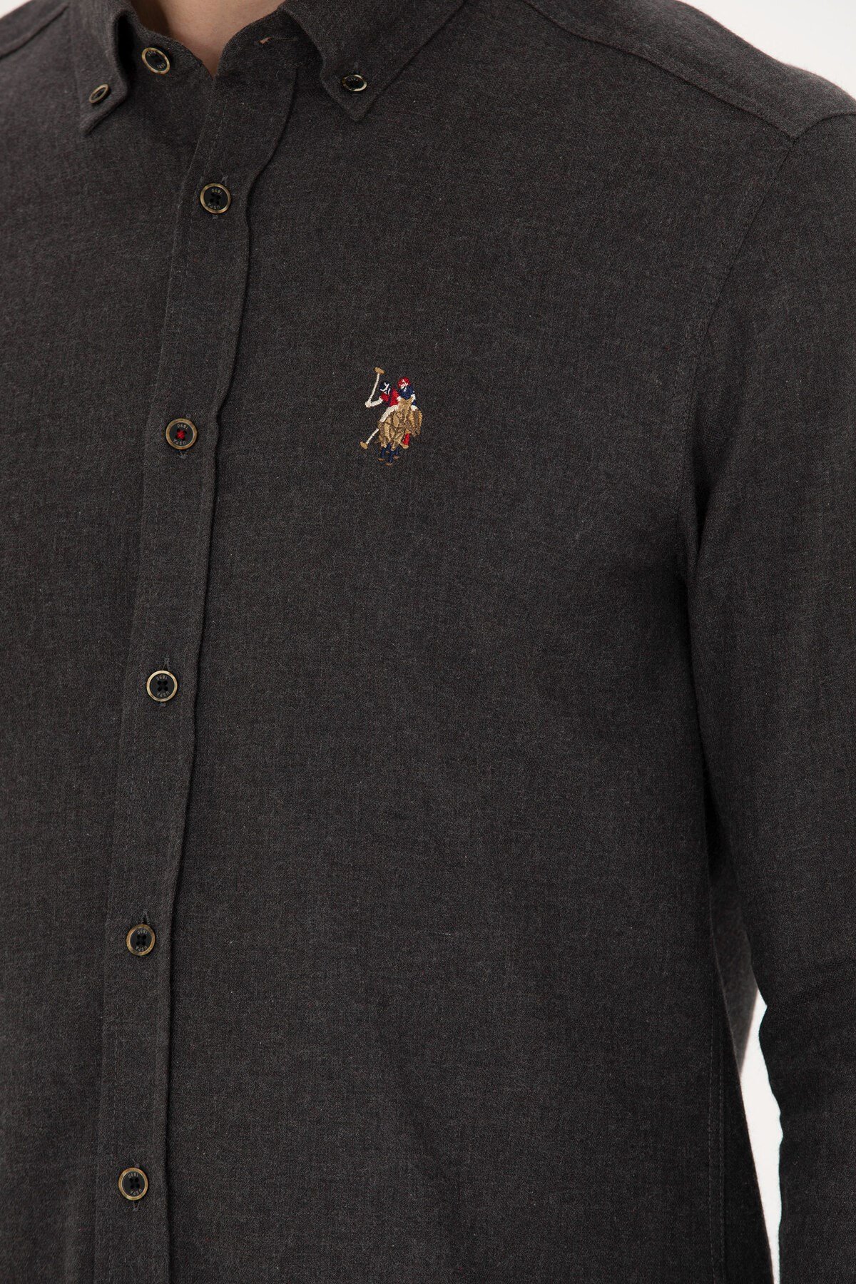U.S. POLO ASSN. ERKEK DOKUMA SLIM FİT KIŞLIK SİYAH GÖMLEK