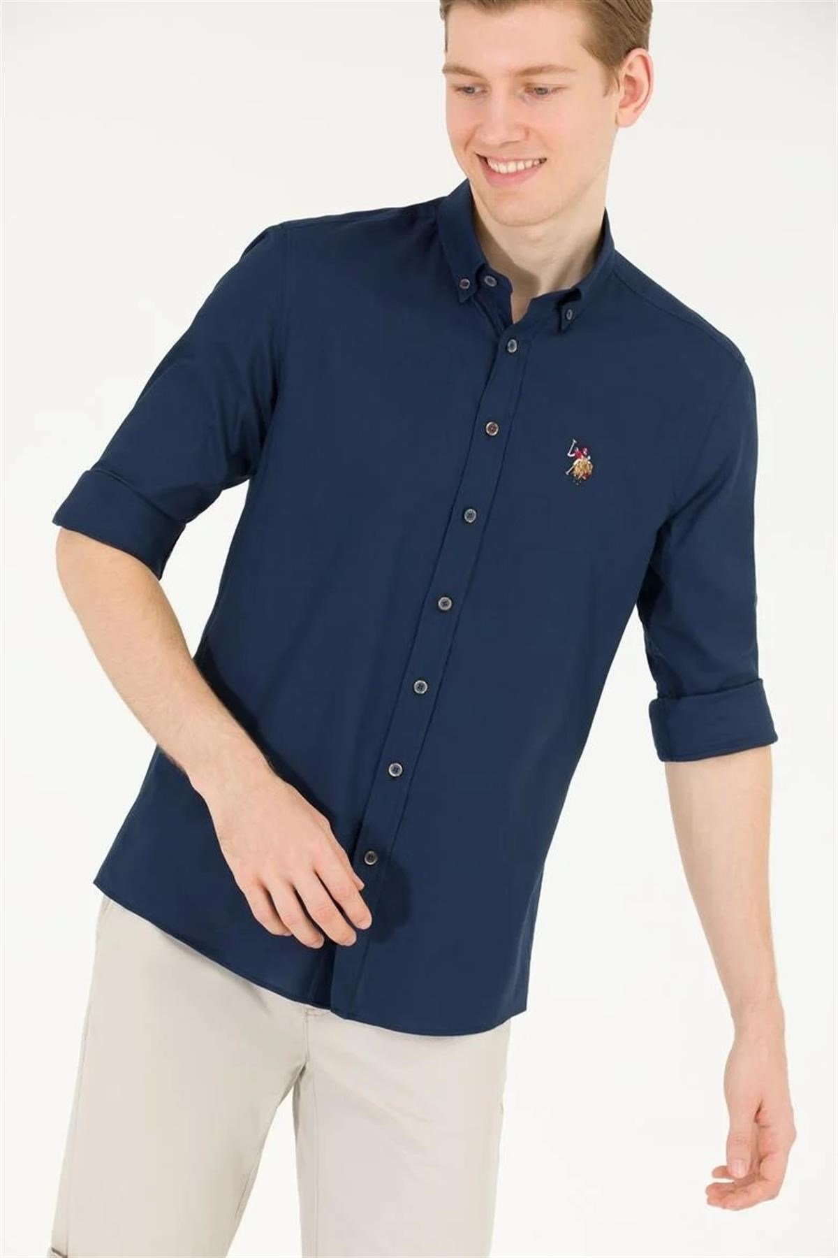 U.S.POLO ASSN. Erkek Lacivert Regular Fit Dokuma Gömlek 1571767
