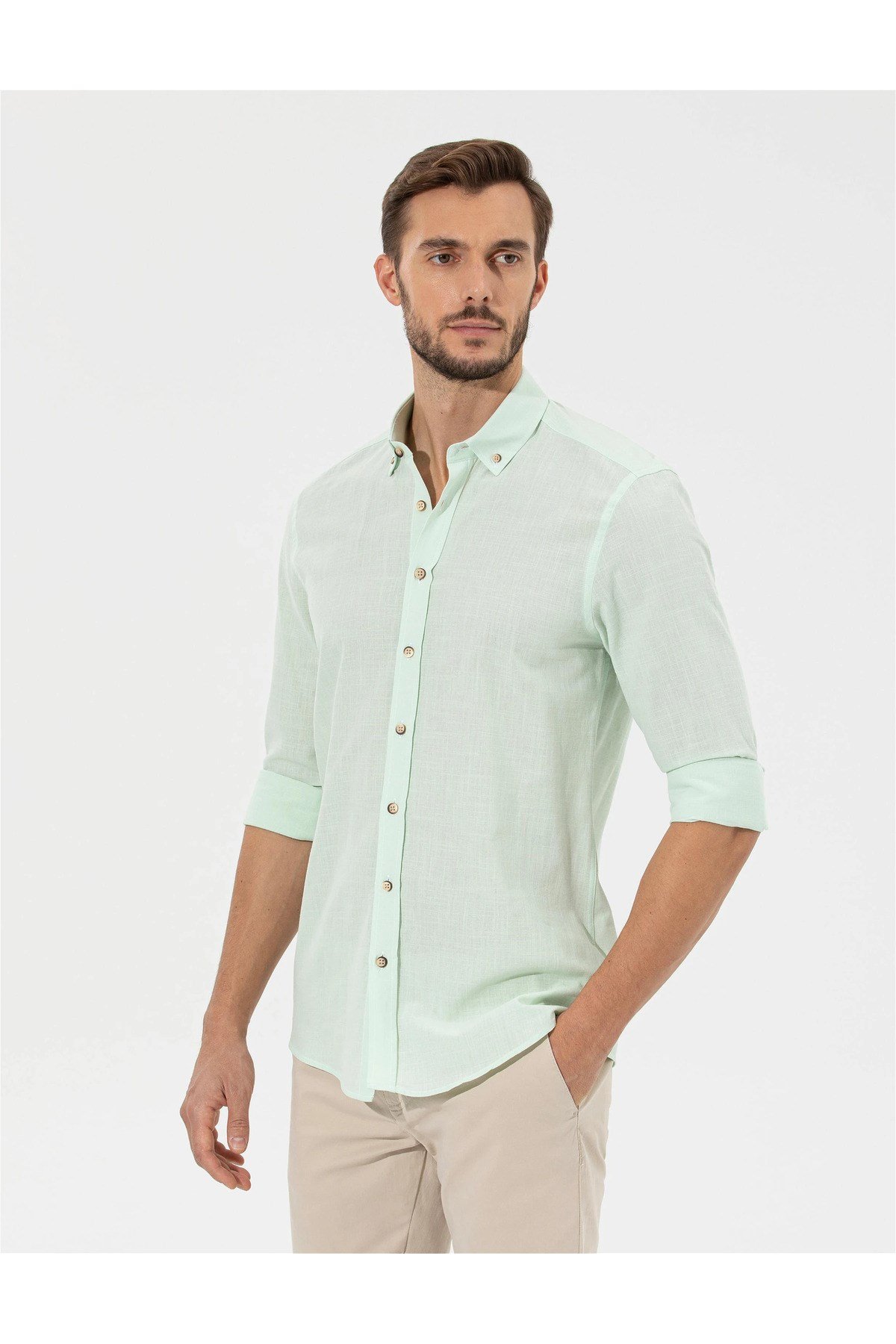 Yeşil Slim Fit Uzun Kollu Gömlek G021GL004.000.1622602