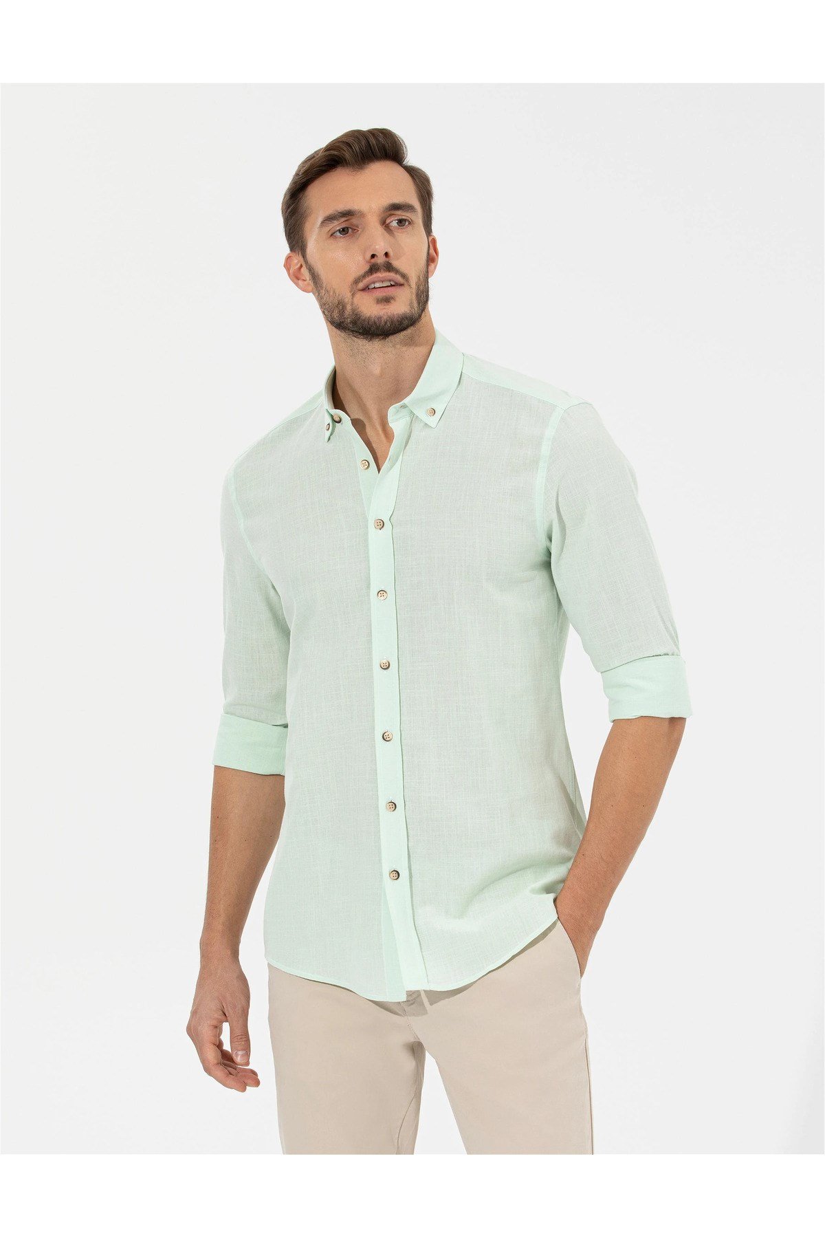 Yeşil Slim Fit Uzun Kollu Gömlek G021GL004.000.1622602