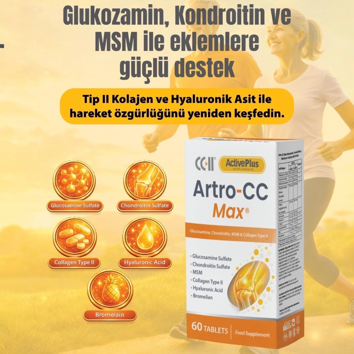 Artro-CC Max Tablet | Glukozamin, Kondroitin, MSM, Kolajen
