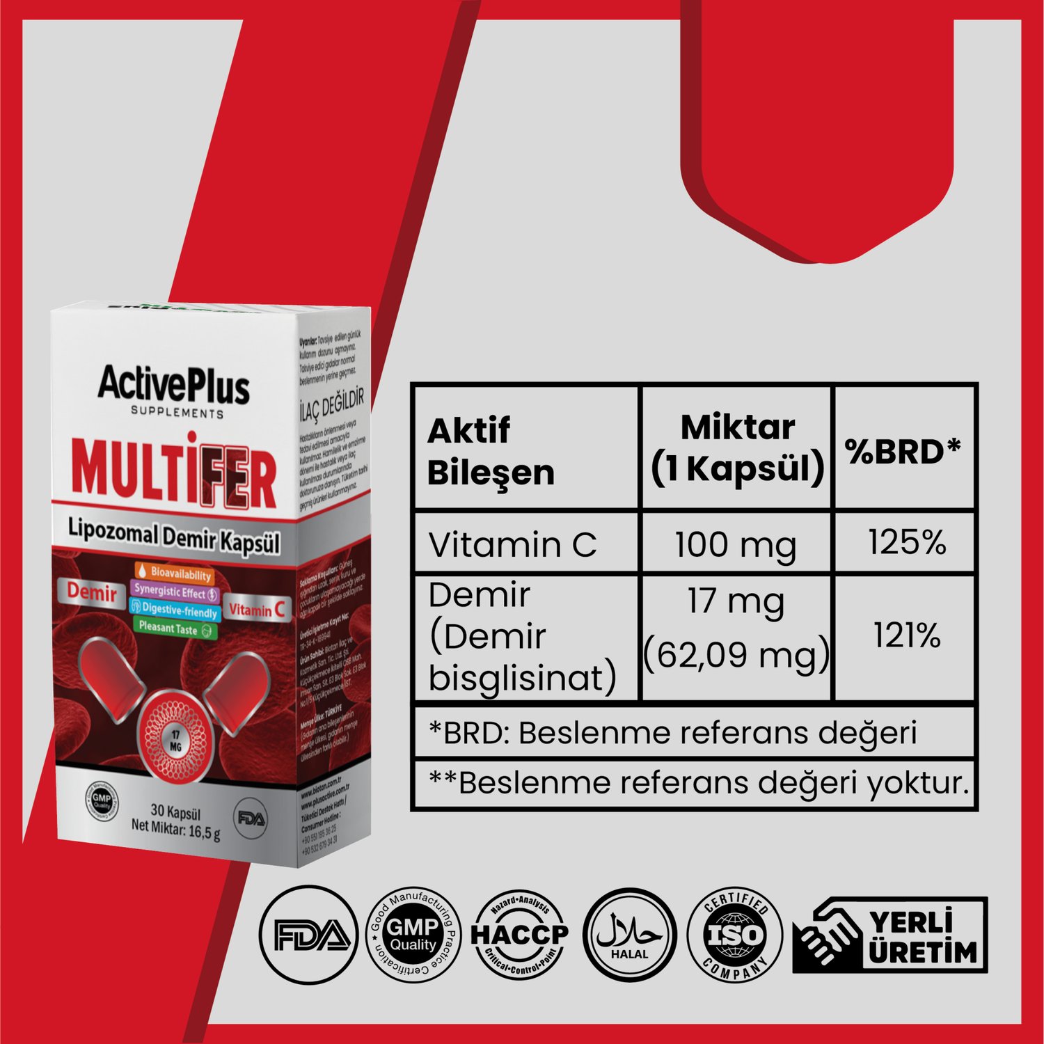 Multifer Lipozomal Demir Kapsül | Lipozomal Demir Bisglisinat & Vitamin C