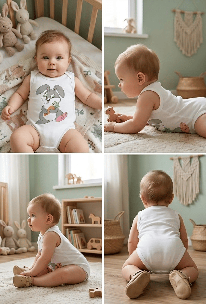 Bebek Tavşan Baskılı Kolsuz Çıtçıtlı Badi