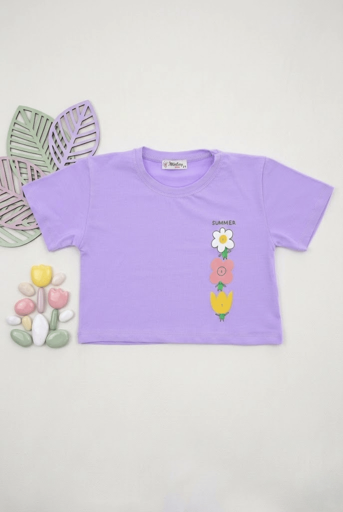 Çicek Baskılı Kız Tshirt