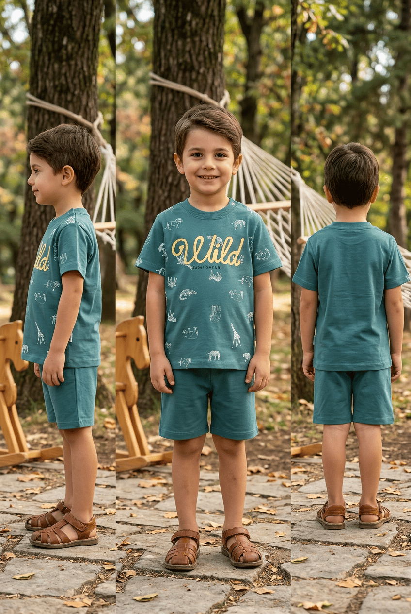 Erkek Çocuk Şortlu  Takım Wild Baskılı 