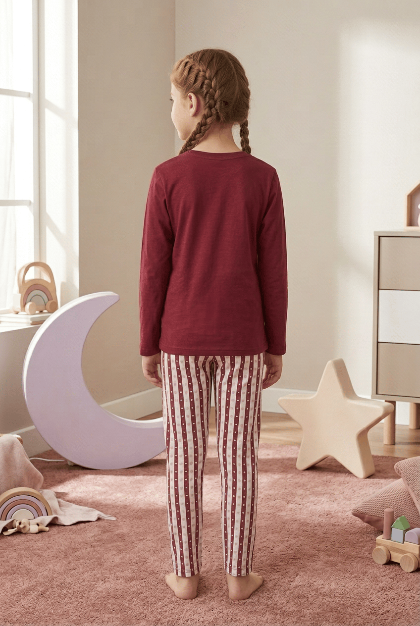 Kız Çocuk Pijama Takımı My Love Baskılı Kalp Desenli Yumuşak Dokulu 2 İplik Kumaş