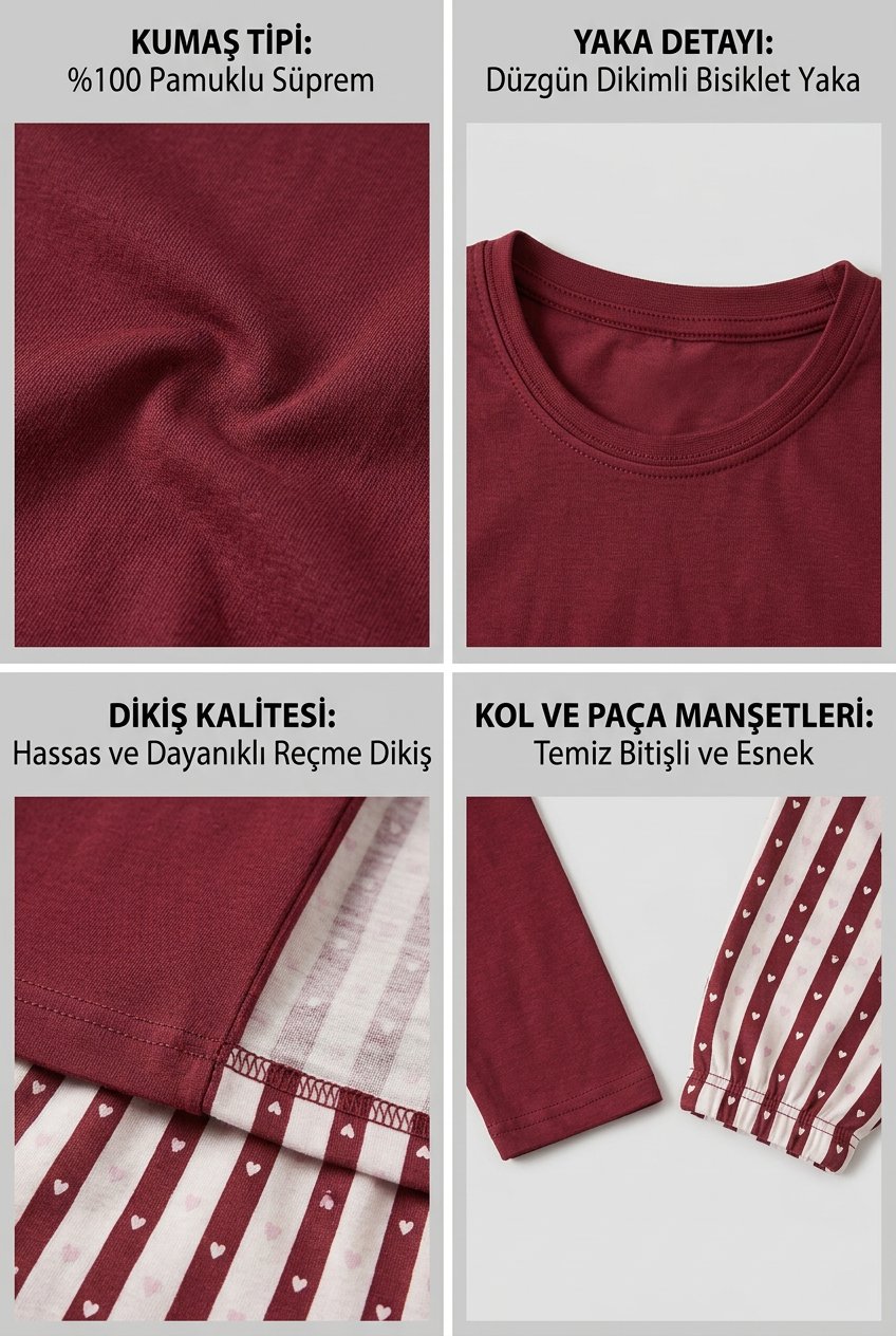 Kız Çocuk Pijama Takımı My Love Baskılı Kalp Desenli Yumuşak Dokulu 2 İplik Kumaş