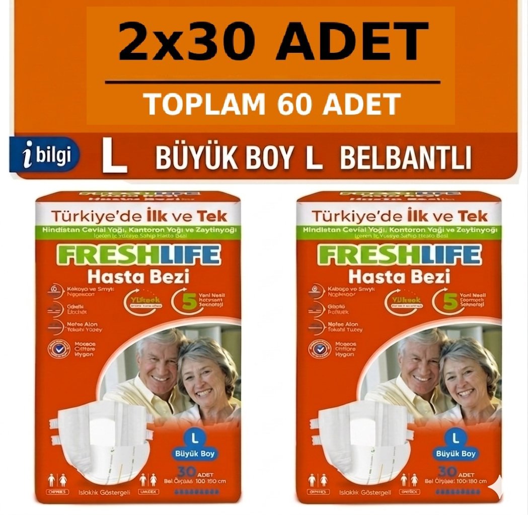 Freshlife Belbantlı Large Büyük Boy Hasta Bezi 60 Adet 2x30 Paket L