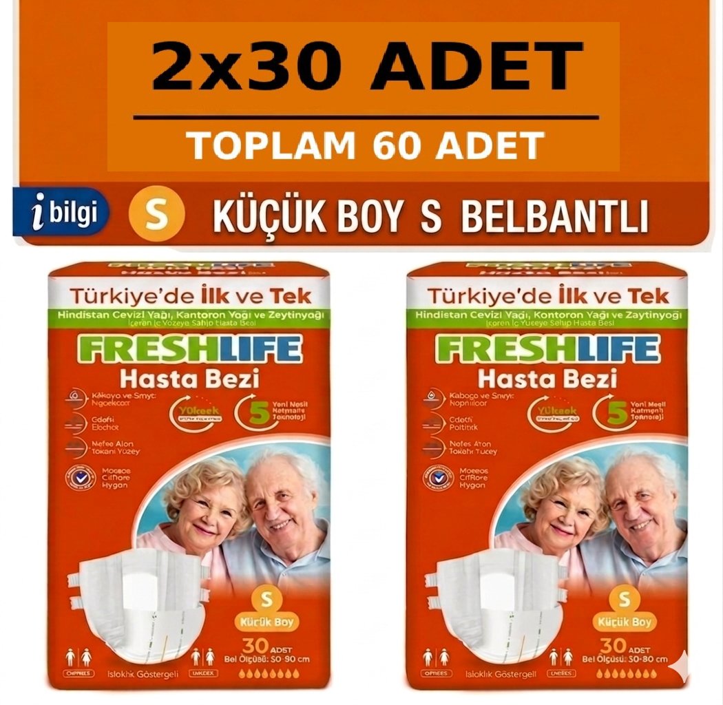 Freshlife Belbantlı Small Küçük Boy Hasta Bezi 60 Adet 2x30 Paket S