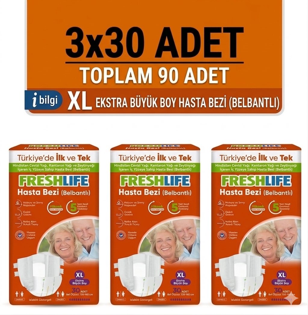Freshlife Belbantlı Xlarge Ekstra Büyük Boy Hasta Bezi 90 Adet 3x30 Paket XL