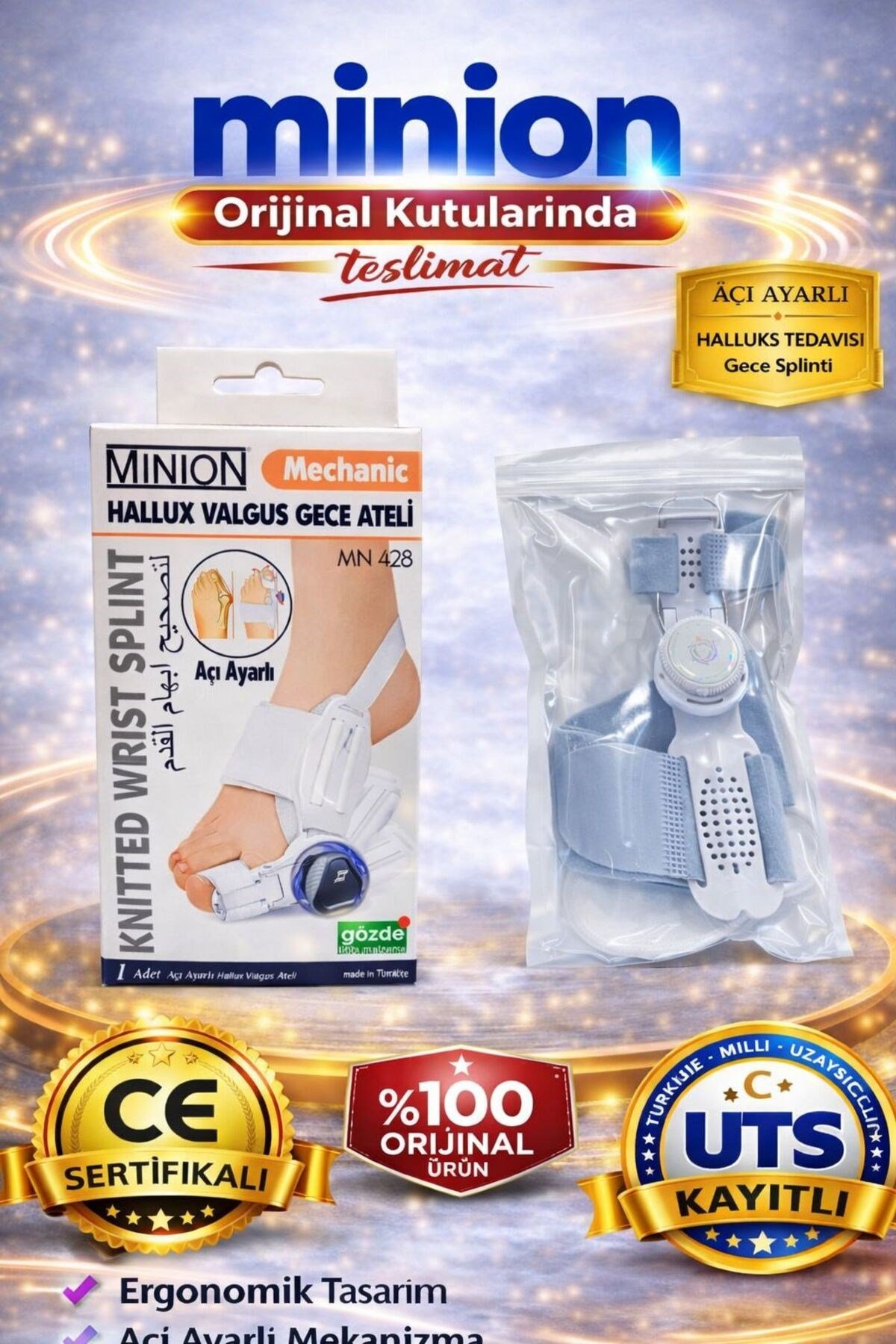 Hallux Valgus Açı Ayarlı Gece Ateli Ayak Baş Parmak Kemik Çıkıntısı Düzeltici Aparat Atel