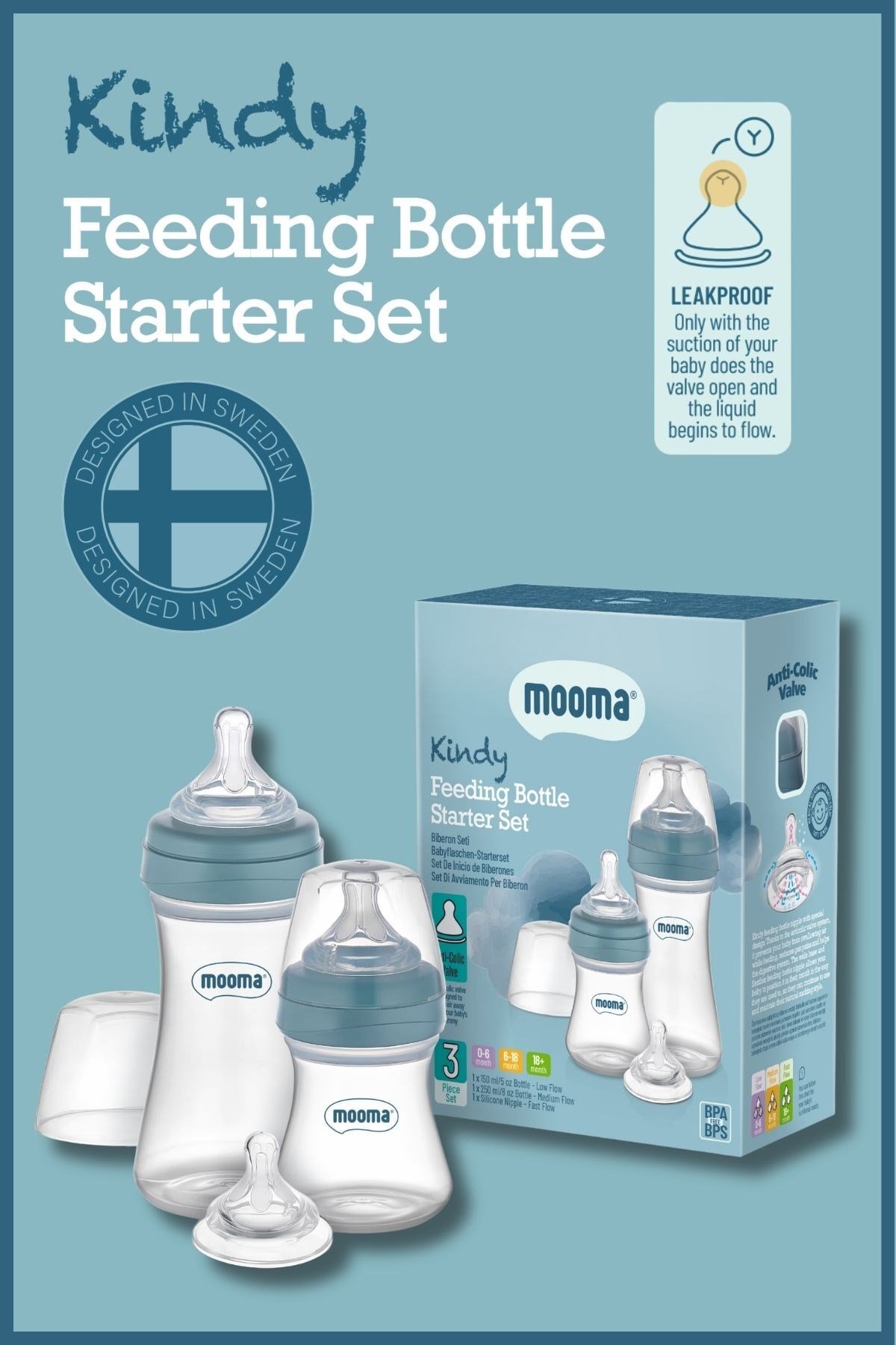 Kindy Doğal Tepkili Antikolik 150 ml, 250 ml PP 0+ Ay Biberon Başlangıç Seti - Ball Blue