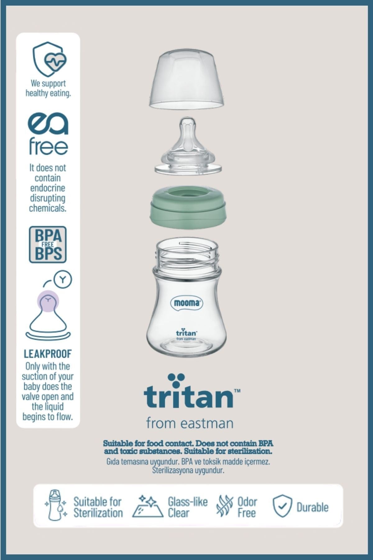 Neutra Doğal Tepkili Antikolik Tritan Biberon 150 ml 0-6 Ay (Yavaş Akış) - Mercan