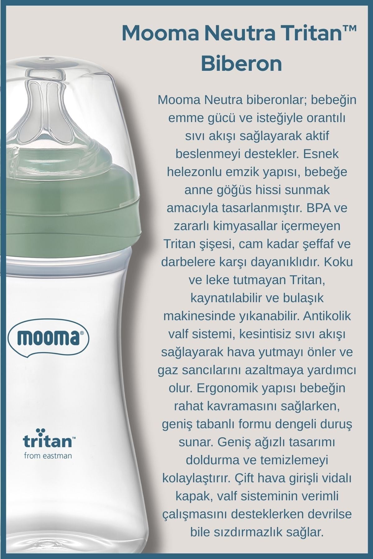Neutra Doğal Tepkili Antikolik Tritan Biberon 150 ml 0-6 Ay (Yavaş Akış) - Mercan