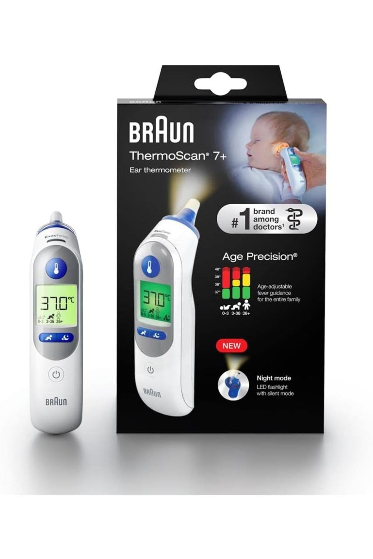 Thermoscan 7 Termometre - yaş hassasiyeti, gece modu, sessiz mod, 9 hafıza - IRT 6525 WH