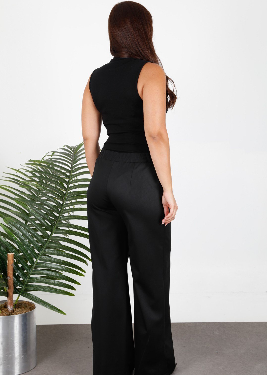 Beli Lastikli Bol Paça Kışlık Büyük Beden Kadın Pantolon Siyah