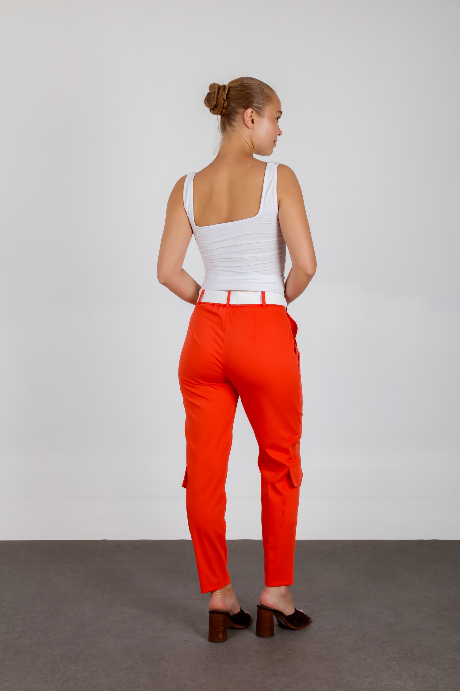 Beli Lastikli Kargo Cep Detaylı Yazlık Pantolon Mercan Rengi 
