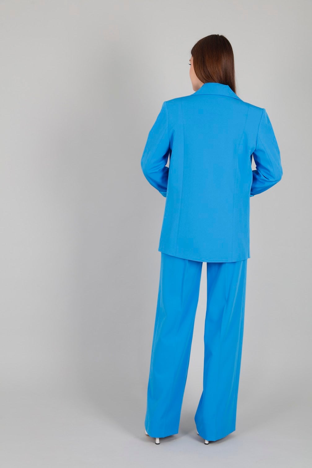 Çift Düğmeli Astarlı Blazer Ceket ve Pantolon Kadin Takım Mavi