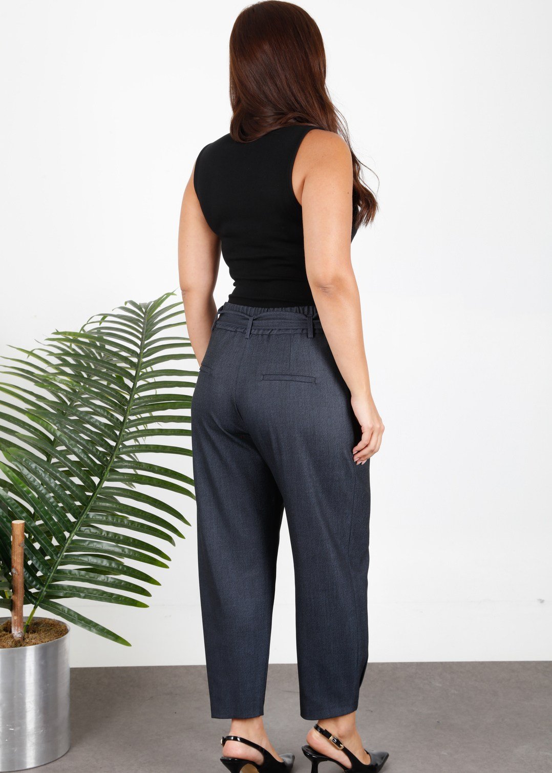 Yüksek Bel Denim Kumaş Kışlık Büyük Beden Kadın Pantolon Lacivert