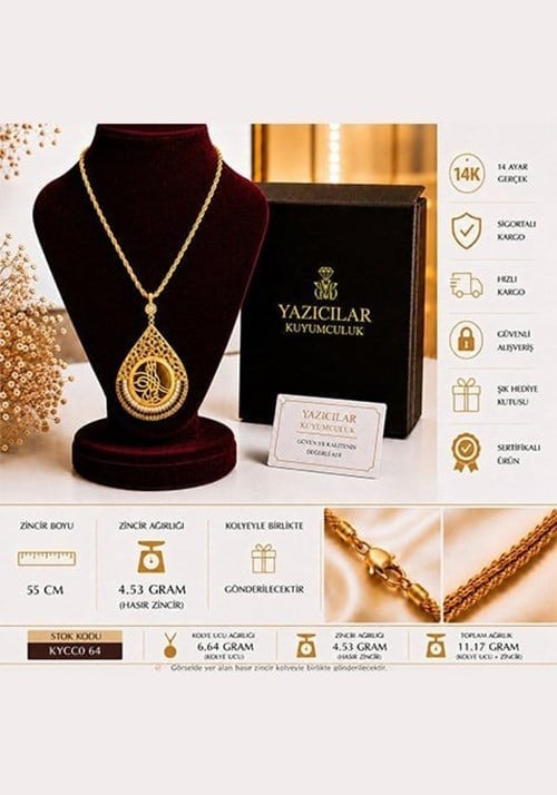 14 Ayar Elit Koleksiyon Taşlı Altın Kolye