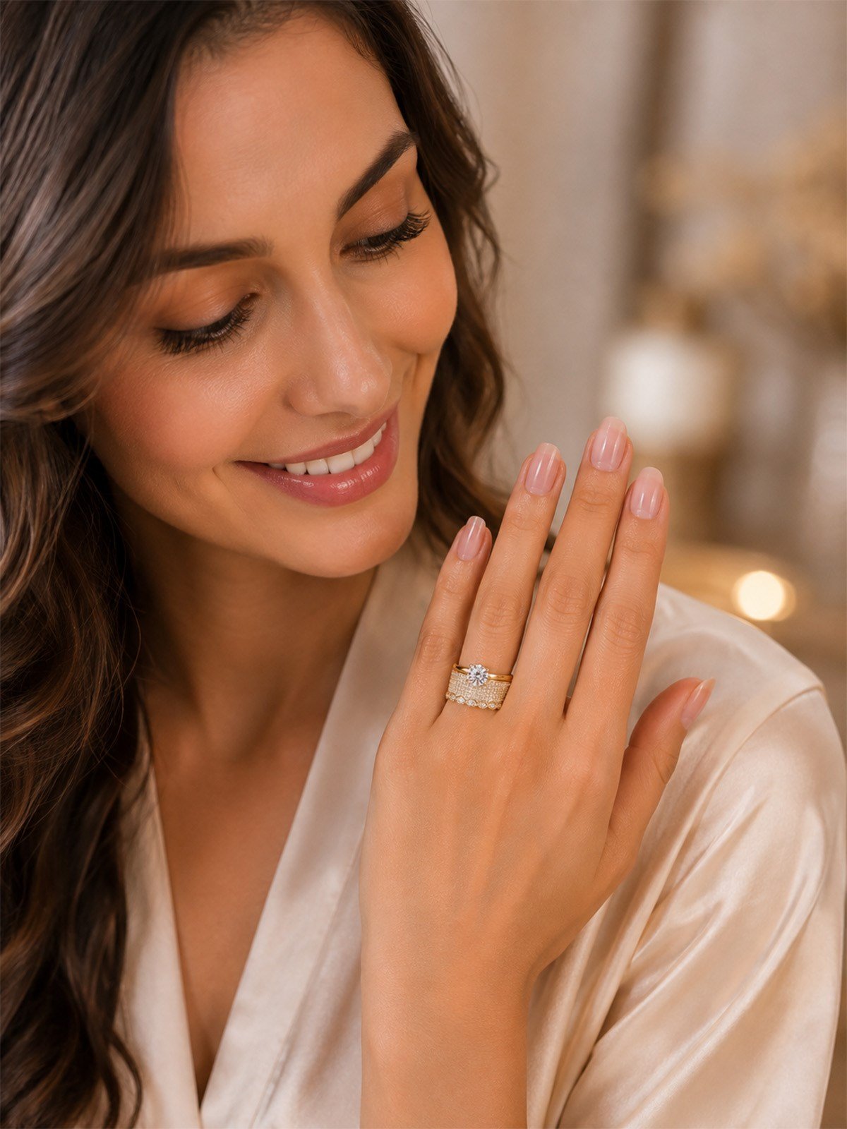 14 Ayar Işıltı Perdesi Büyük Tektaş Altın Kadın Yüzük