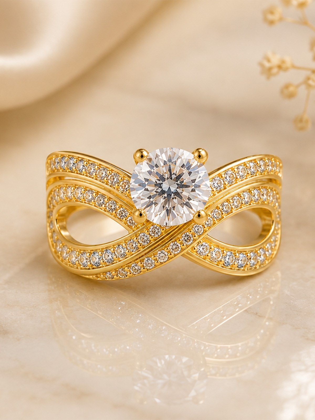 14 Ayar Işıltılı Sonsuzluk Tasarım Altın Tektaş Yüzük