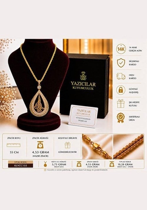 14 Ayar Lale Sultan Üç Sıra Taşlı Altın Kolye