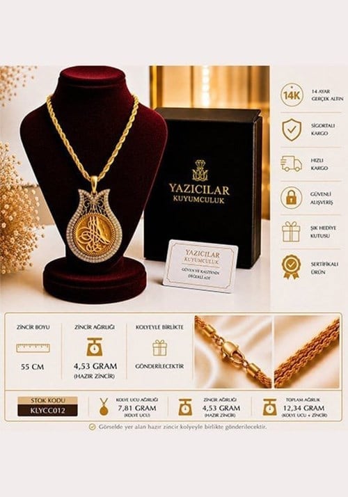 14 Ayar Osmanlı Tuğrası Saltanat Damla Altın Kolye