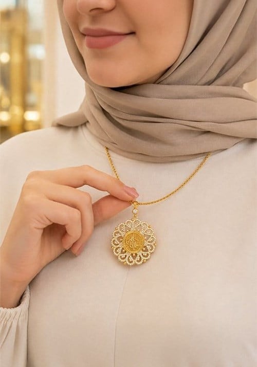 14 Ayar Osmanlı Tuğrası  Sultan Taşlı Rozet Altın Kolye
