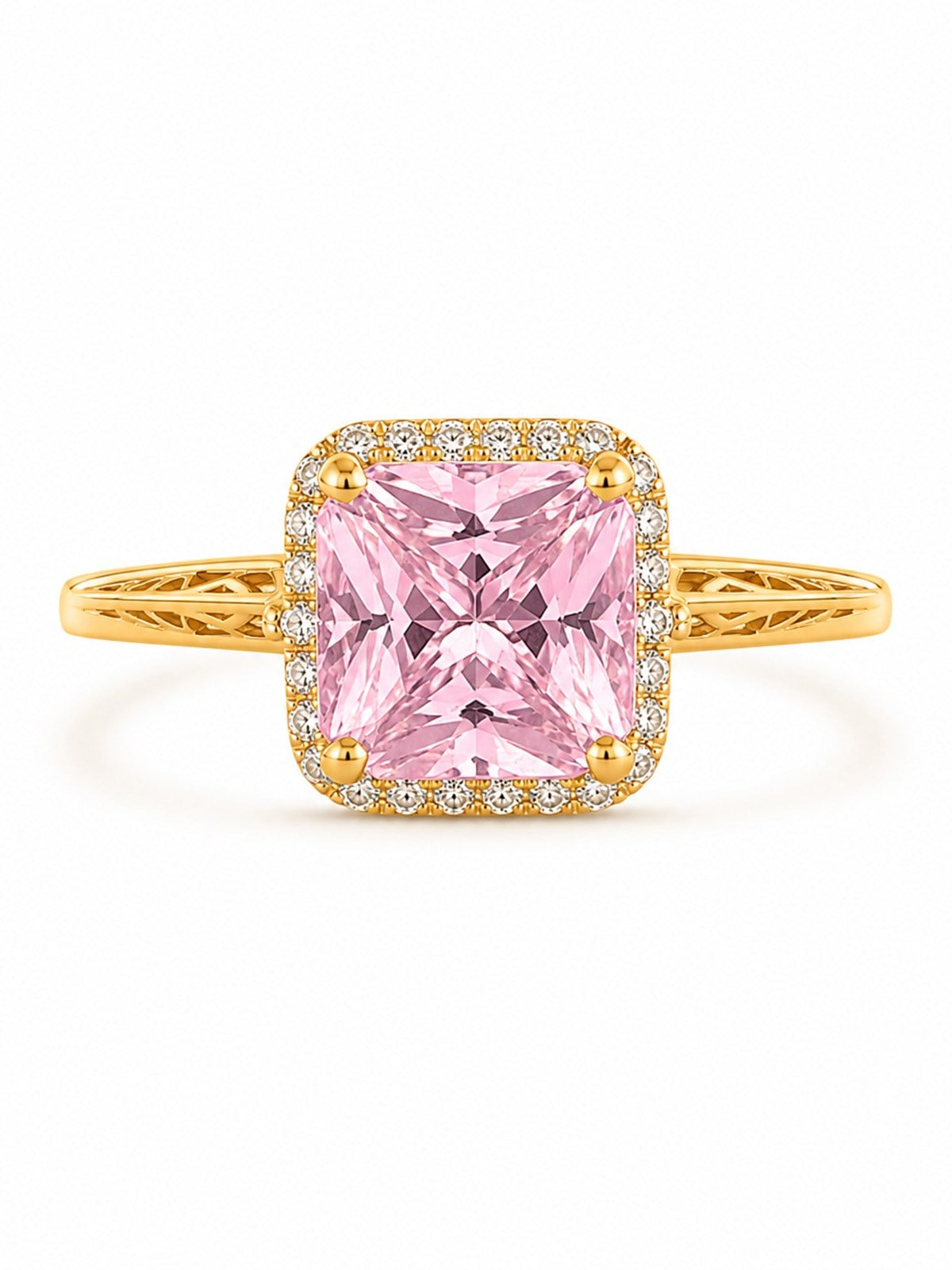 14 Ayar Pembe Kristal Taşlı Çerçeveli Altın Kadın Yüzük