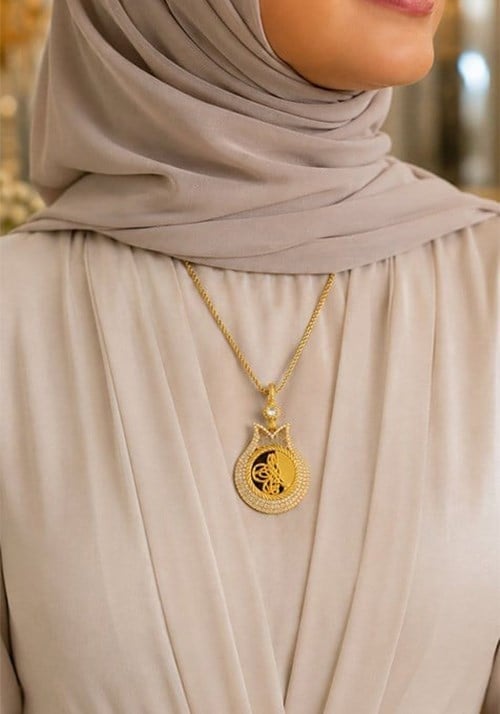 14 Ayar Sultan Tuğrası Taşlı Altın Kolye