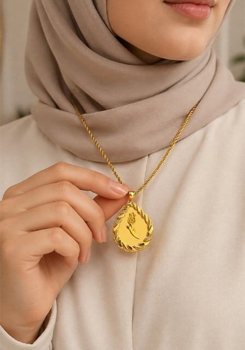 14 Ayar Yaprak Çerçeveli Lale Altın Kolye