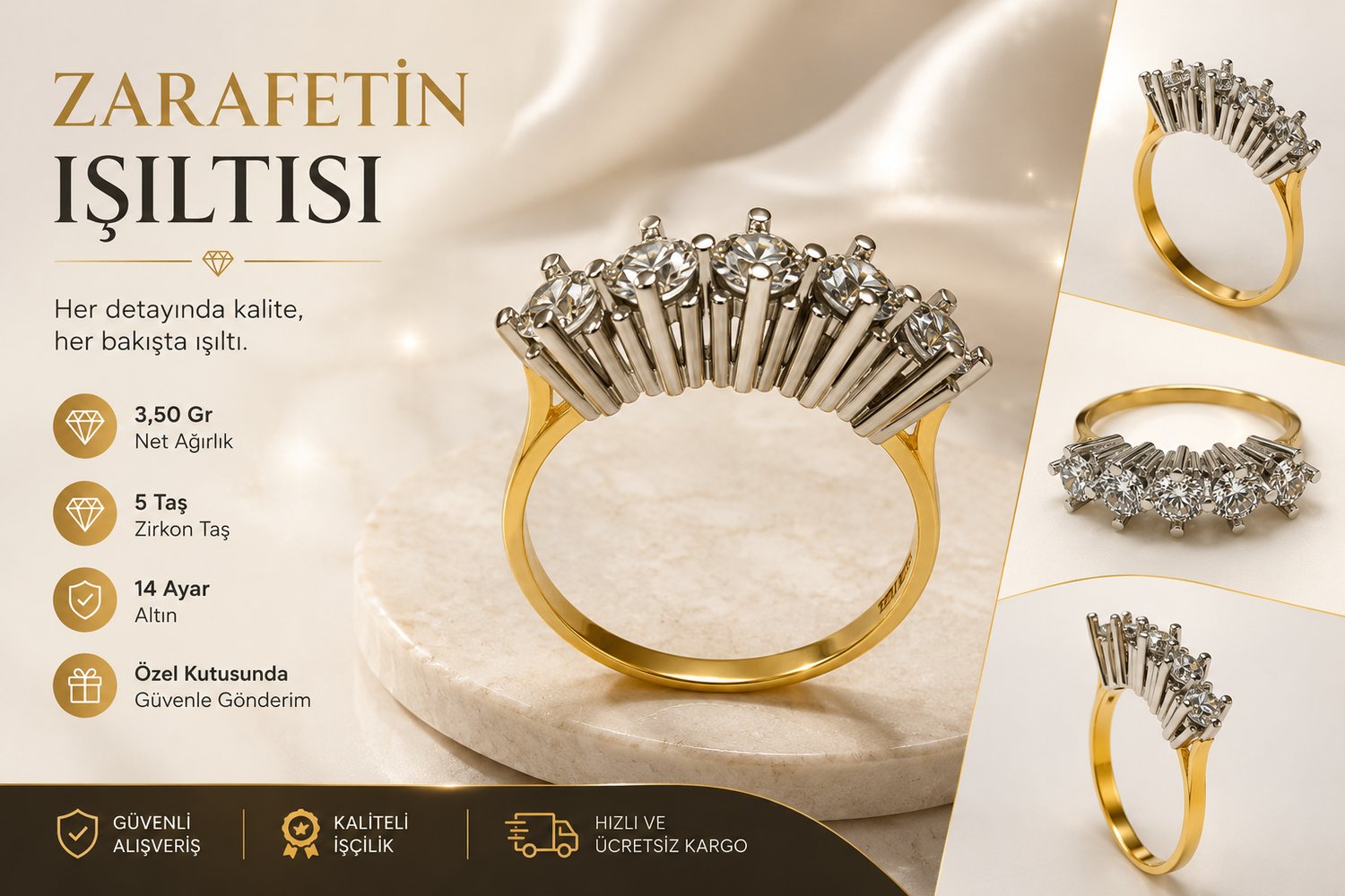 Yazıcılar 14 Ayar Altın Beştaş Yüzük 3,50 GR (335)