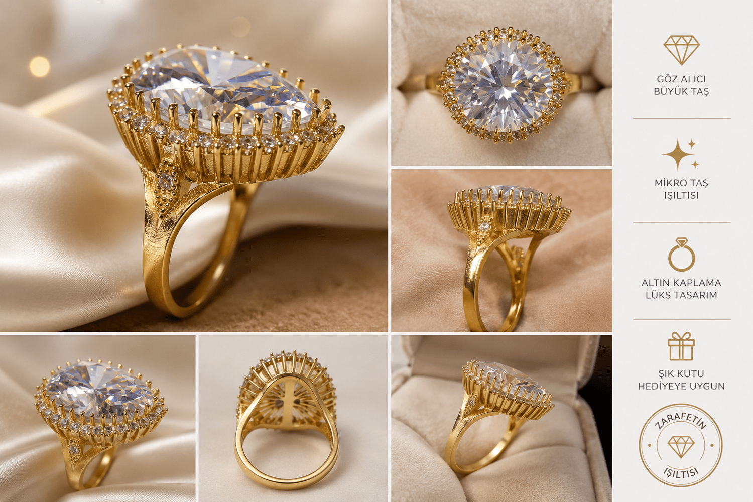Yazıcılar 14 Ayar Altın Gösterişli Royal Drop Diamond Tektaş Yüzük  2,89 GR (653)