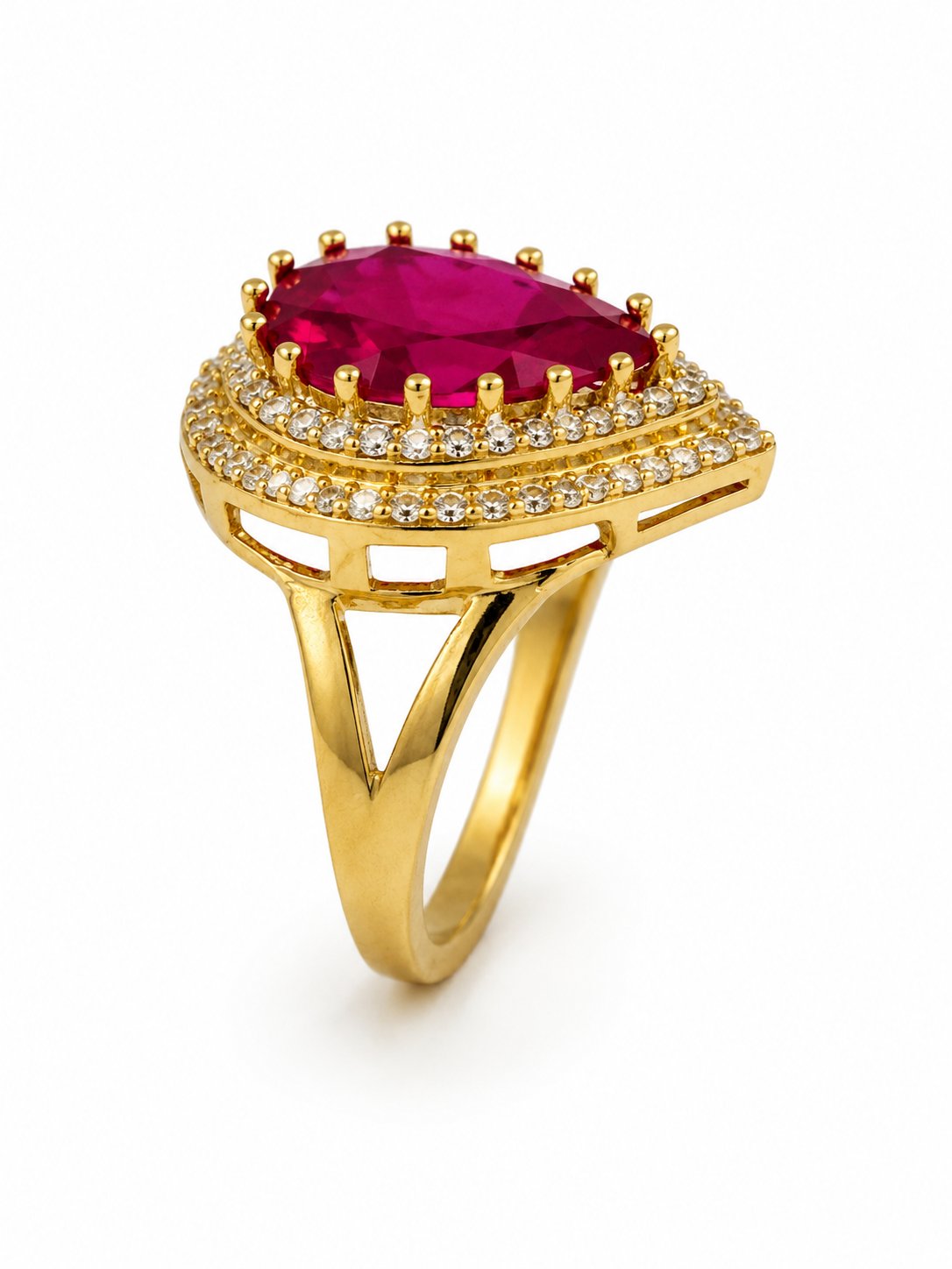 Yazıcılar 14 Ayar Altın Ruby Queen Damla Taşlı Yüzük 3,49 GR ( 896)