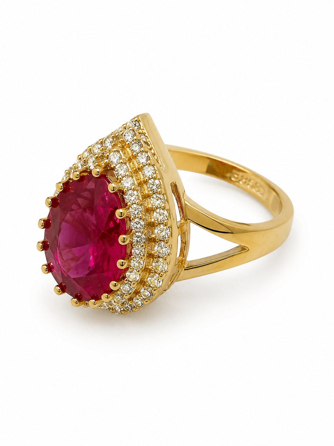 Yazıcılar 14 Ayar Altın Ruby Queen Damla Taşlı Yüzük 3,49 GR ( 896)