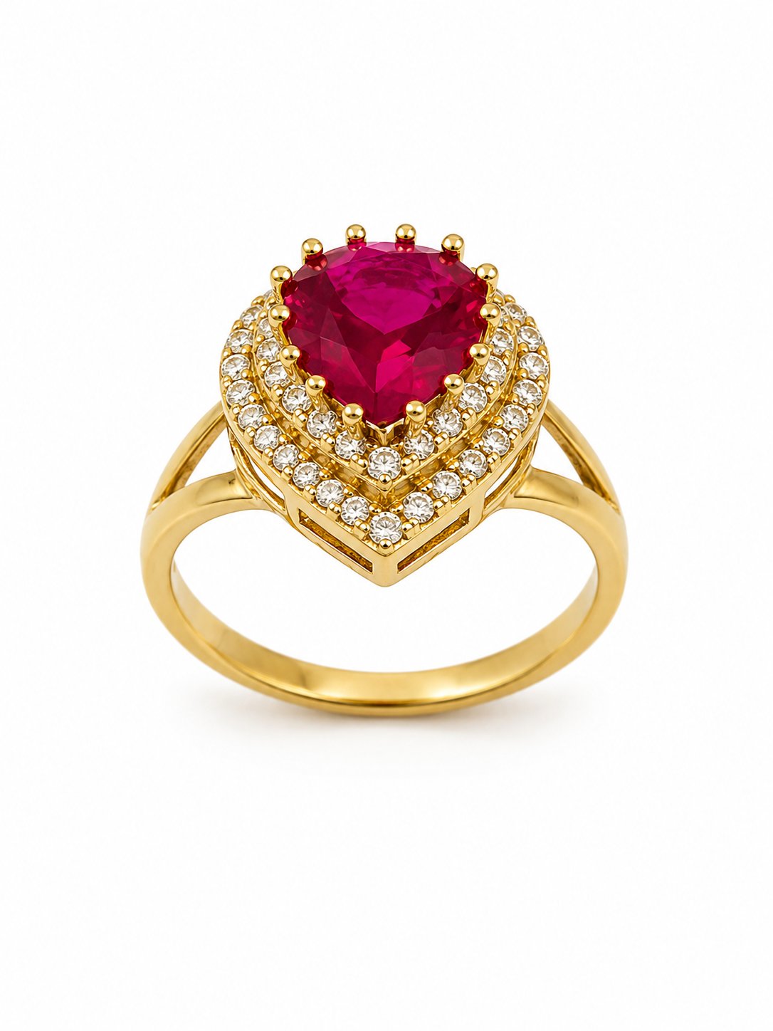 Yazıcılar 14 Ayar Altın Ruby Queen Damla Taşlı Yüzük 3,49 GR ( 896)
