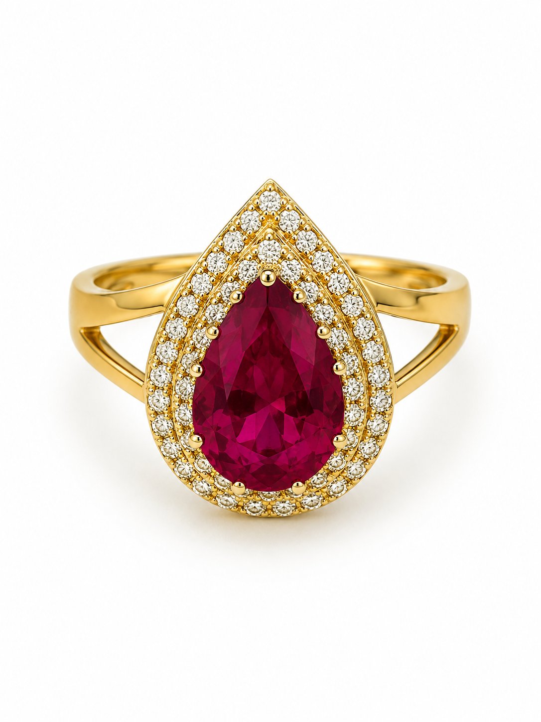 Yazıcılar 14 Ayar Altın Ruby Queen Damla Taşlı Yüzük 3,49 GR ( 896)