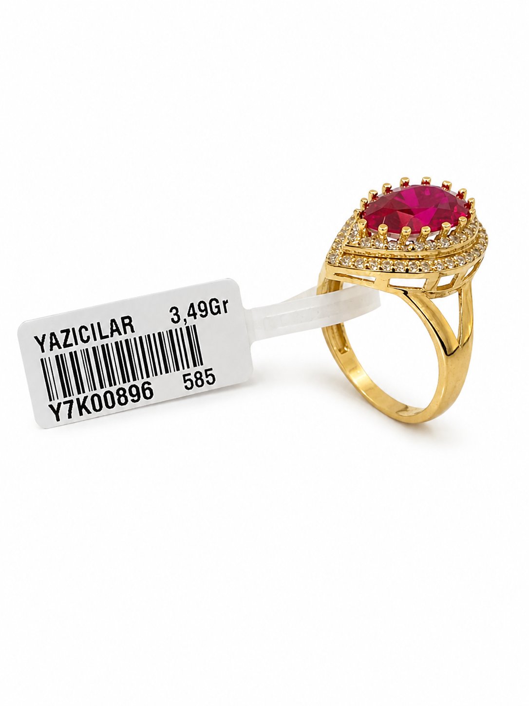 Yazıcılar 14 Ayar Altın Ruby Queen Damla Taşlı Yüzük 3,49 GR ( 896)