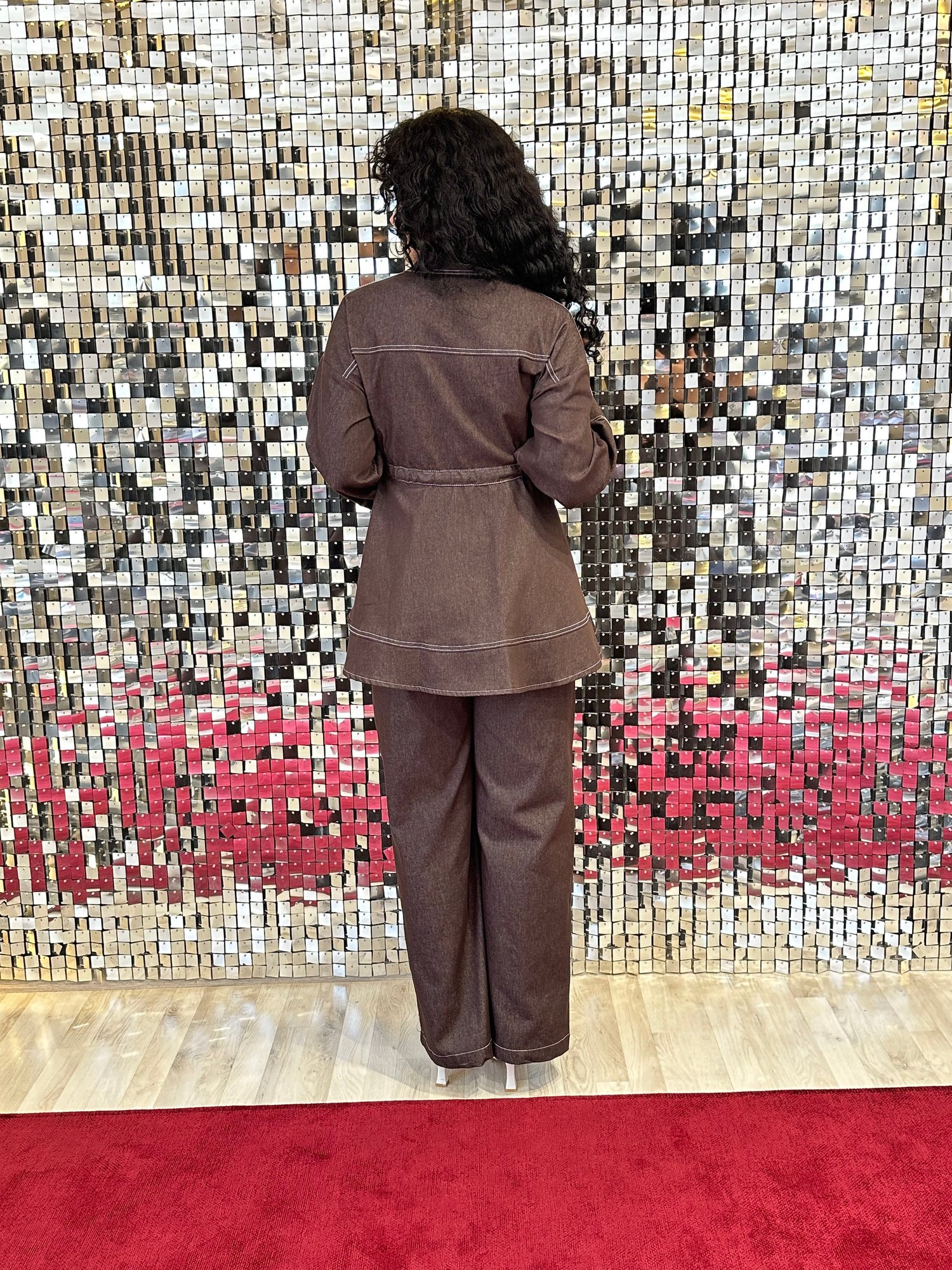 Belden Bağlamalı Acı Kahve Kot Denim Takım